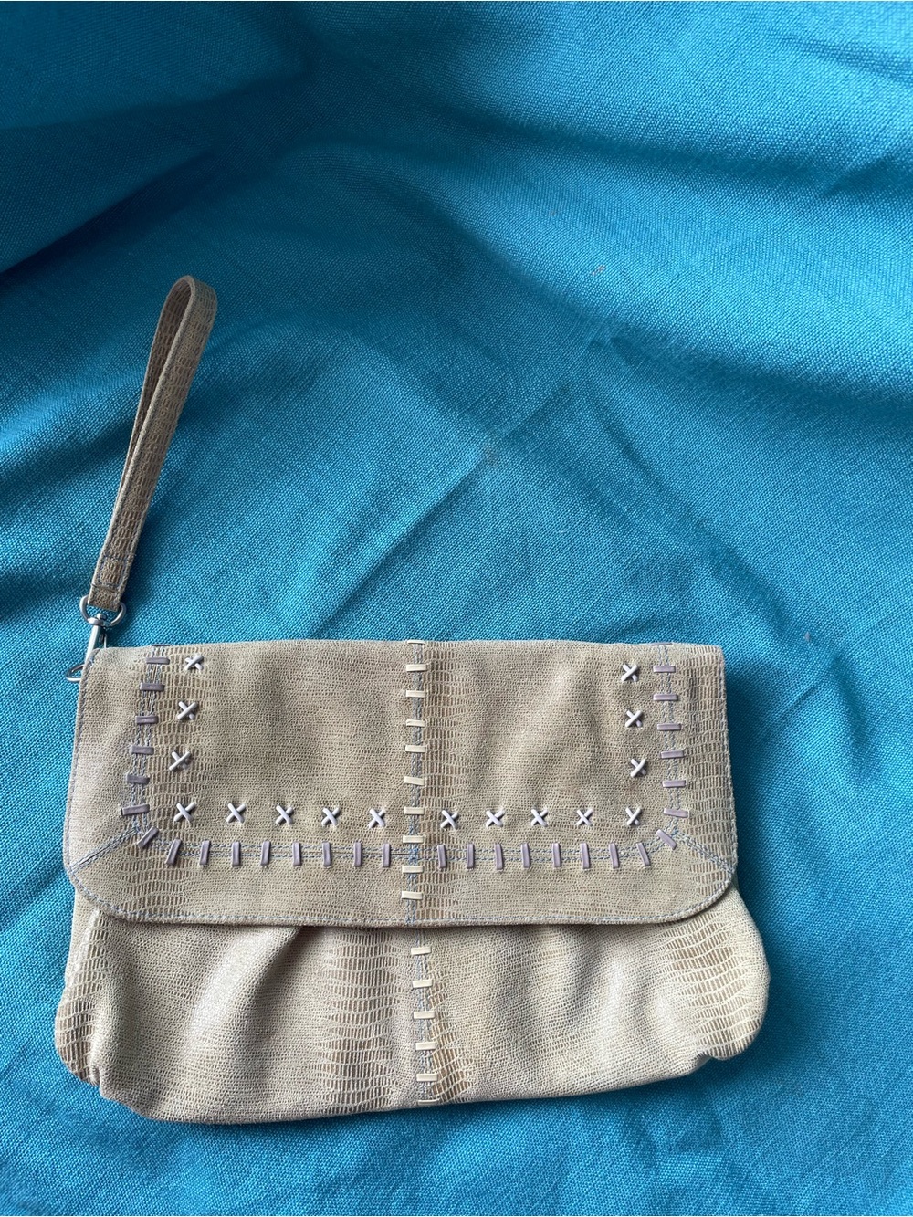 RADLEY LONDON Beige Textured Wristlet Clutch with Contrast Stitching